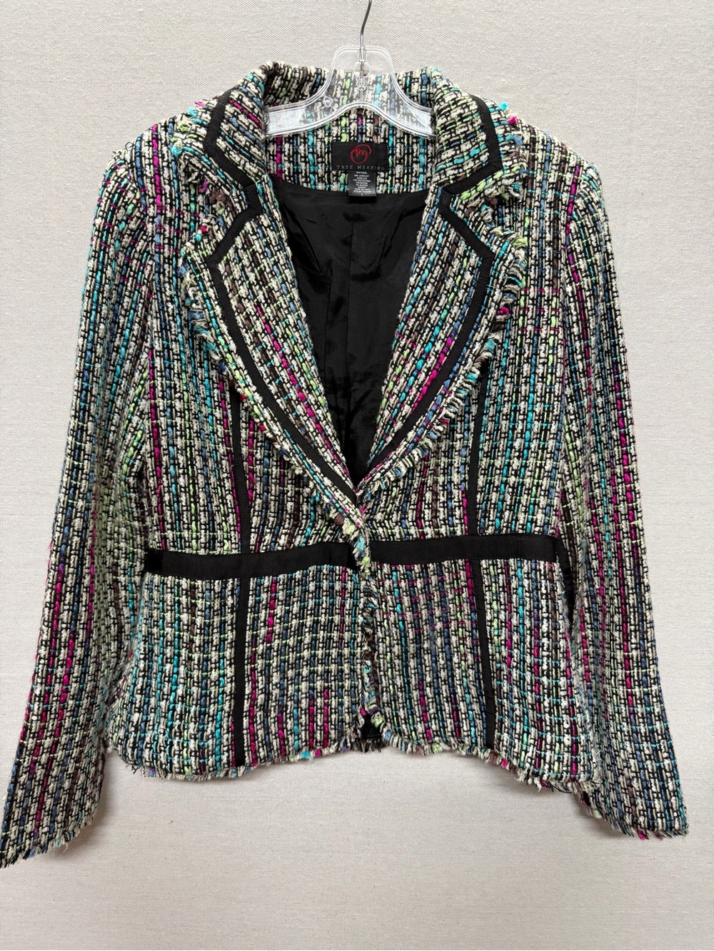 True Meaning Multicolor Tweed Blazer with Black Trim - size L
